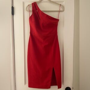 Red Midi Bodycon One Shoulder Dress
